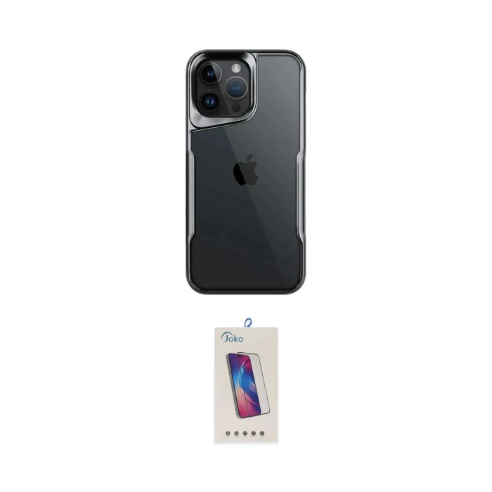ieg™ iPhone 15 Pro Kılıf Akış Çizgi Koleksiyonu - Siyah Joko 5D Cam