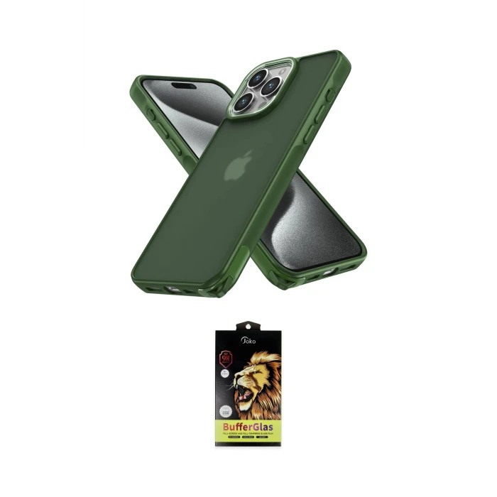 ieg™ iPhone 15 Pro Kılıf Atlas Form - Siyah Buffer Cam Ekran Koruyucu