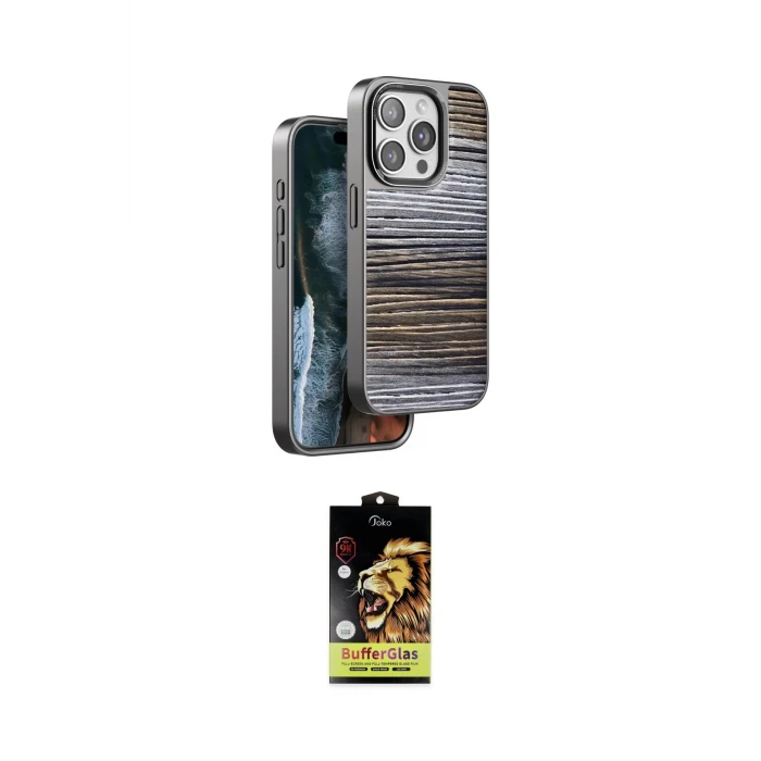 ieg™ iPhone 15 Pro Kılıf Atlas Minimal Özel Seri - Siyah Buffer Cam Ekran Koruyucu