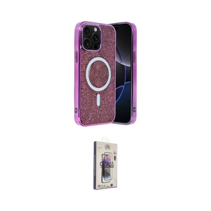 ieg™ iPhone 15 Pro Kılıf Eksen Çizgi - Siyah Bilvis 3D Cam Ekran Koruyucu