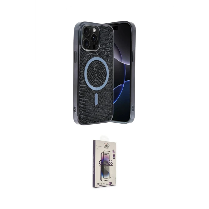 ieg™ iPhone 15 Pro Kılıf Eksen Çizgi - Siyah Bilvis 3D Cam Ekran Koruyucu