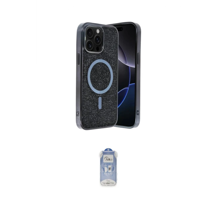 ieg™ iPhone 15 Pro Kılıf Eksen Çizgi - Siyah Joko Magic 5D Cam