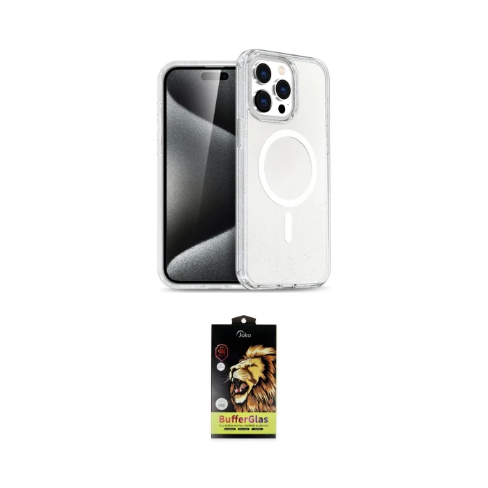 ieg™ iPhone 15 Pro Kılıf Eksen Doku Koleksiyonu - Siyah Buffer Cam Ekran Koruyucu