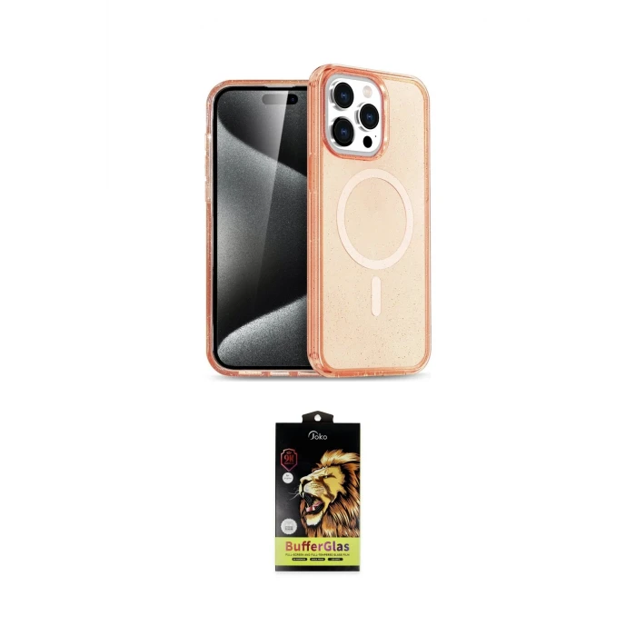 ieg™ iPhone 15 Pro Kılıf Eksen Doku Koleksiyonu - Siyah Buffer Cam Ekran Koruyucu