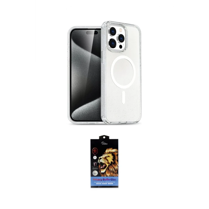 ieg™ iPhone 15 Pro Kılıf Eksen Doku Koleksiyonu - Siyah Buffer Hayalet Cam Ekran Koruyucu