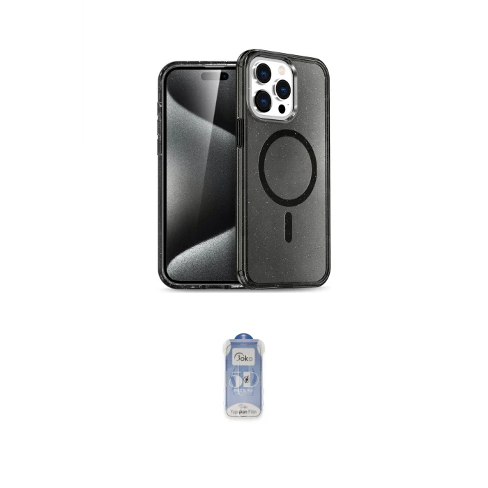 ieg™ iPhone 15 Pro Kılıf Eksen Doku Koleksiyonu - Siyah Joko Magic 5D Cam