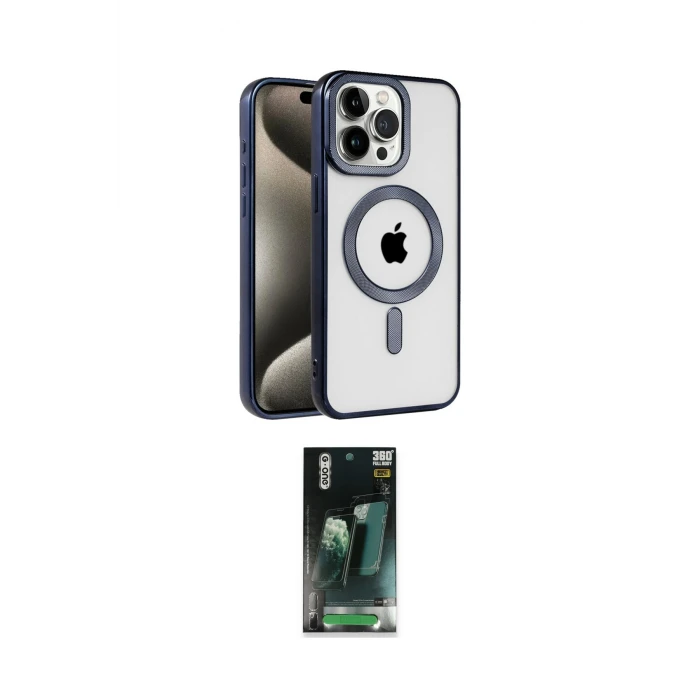 ieg™ iPhone 15 Pro Kılıf Eksen Form Koleksiyonu - Şeffaf 360 Full Body Arka Koruyucu