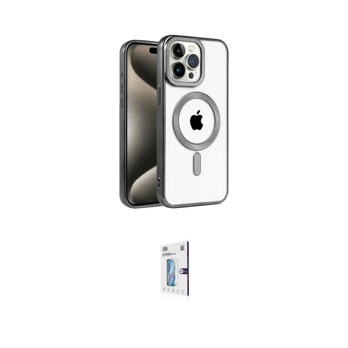 ieg™ iPhone 15 Pro Kılıf Eksen Form Koleksiyonu - Siyah Bilvis 0.18mm Plus Cam Ekran Koruyucu
