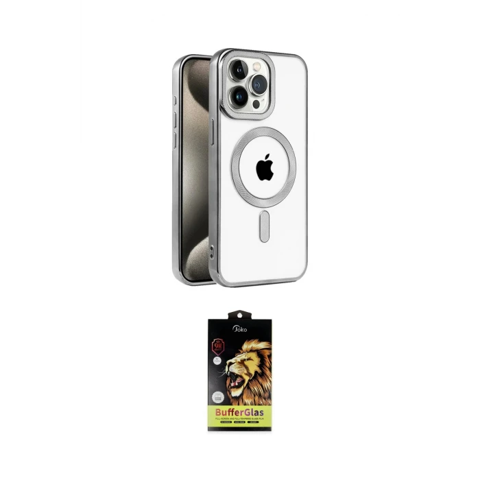 ieg™ iPhone 15 Pro Kılıf Eksen Form Koleksiyonu - Siyah Buffer Cam Ekran Koruyucu