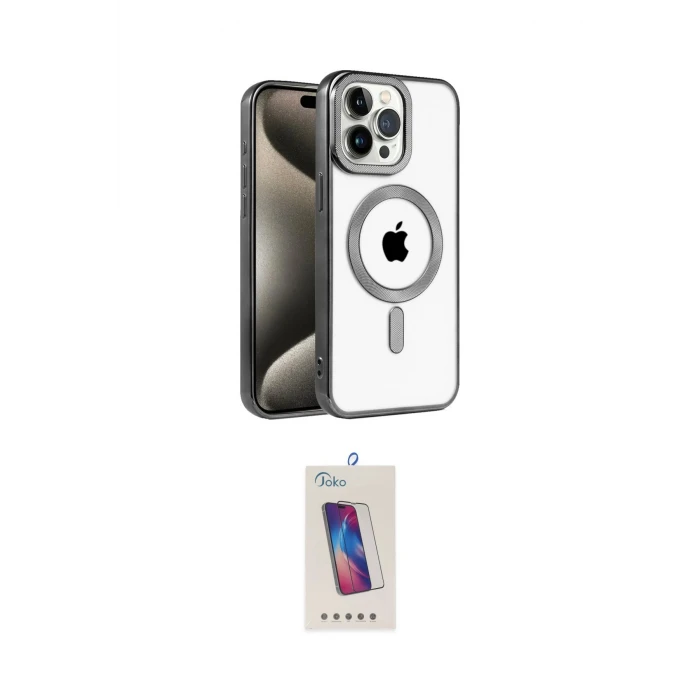 ieg™ iPhone 15 Pro Kılıf Eksen Form Koleksiyonu - Siyah Joko 5D Cam