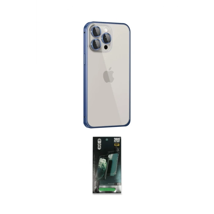 ieg™ iPhone 15 Pro Kılıf Eksen Form Serisi - Şeffaf 360 Full Body Arka Koruyucu