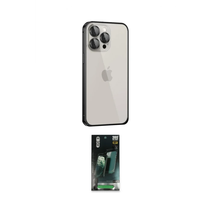 ieg™ iPhone 15 Pro Kılıf Eksen Form Serisi - Şeffaf 360 Full Body Arka Koruyucu