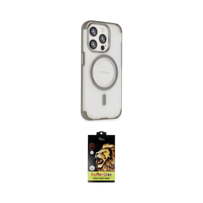 ieg™ iPhone 15 Pro Kılıf Eksen Klasik Koleksiyonu - Siyah Buffer Cam Ekran Koruyucu