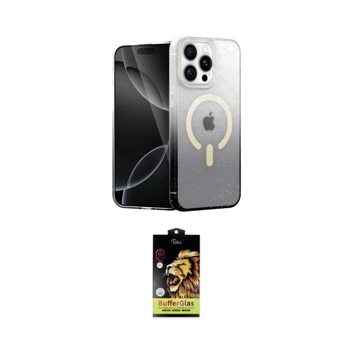 ieg™ iPhone 15 Pro Kılıf Eksen Minimal Özel Seri - Siyah Buffer Cam Ekran Koruyucu