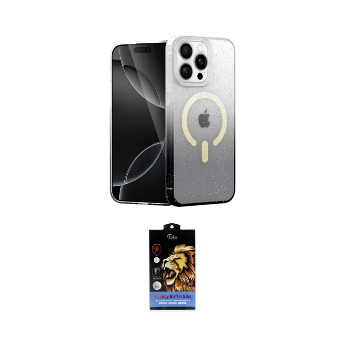 ieg™ iPhone 15 Pro Kılıf Eksen Minimal Özel Seri - Siyah Buffer Hayalet Cam Ekran Koruyucu