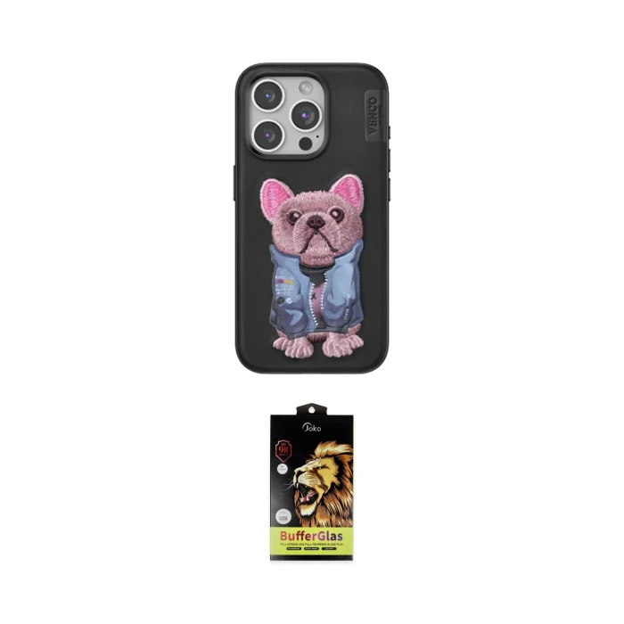ieg™ iPhone 15 Pro Kılıf İz Minimal Koleksiyonu - Siyah Buffer Cam Ekran Koruyucu
