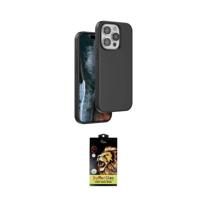 ieg™ iPhone 15 Pro Kılıf Kıvılcım Çizgi Serisi - Siyah Buffer Cam Ekran Koruyucu