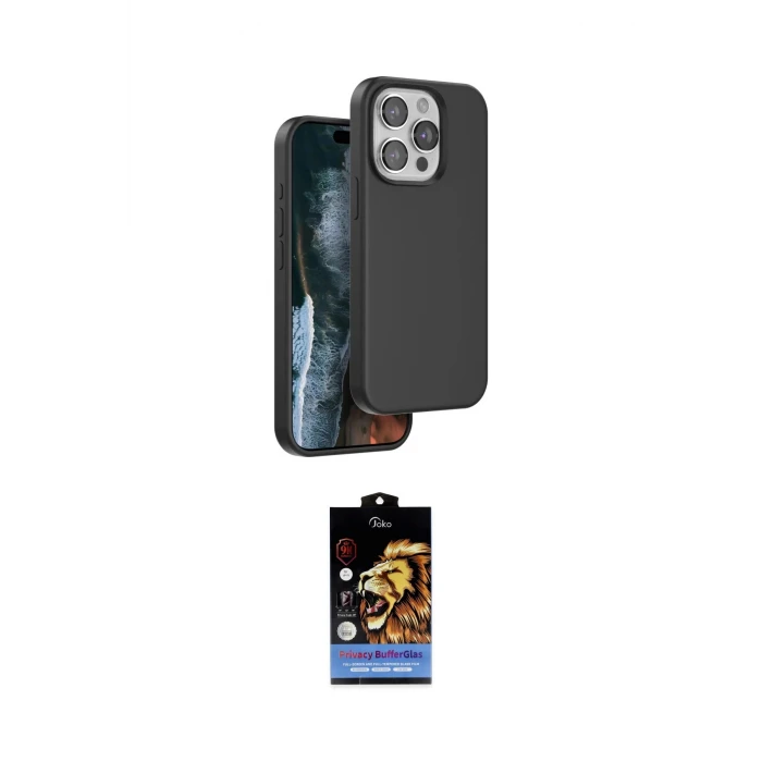 ieg™ iPhone 15 Pro Kılıf Kıvılcım Çizgi Serisi - Siyah Buffer Hayalet Cam Ekran Koruyucu