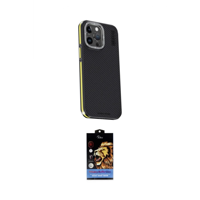 ieg™ iPhone 15 Pro Kılıf Kıvılcım Modern Özel Seri - Siyah Buffer Hayalet Cam Ekran Koruyucu