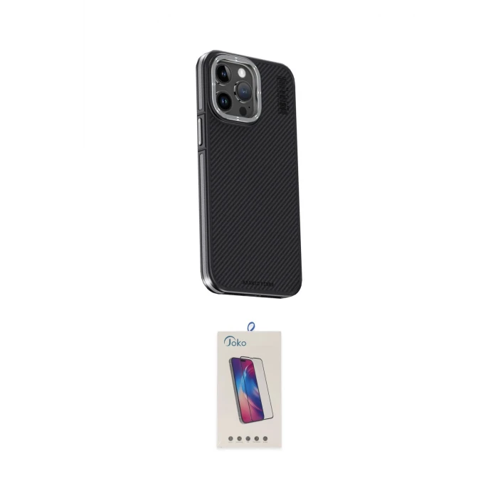ieg™ iPhone 15 Pro Kılıf Kıvılcım Modern Özel Seri - Siyah Joko 5D Cam