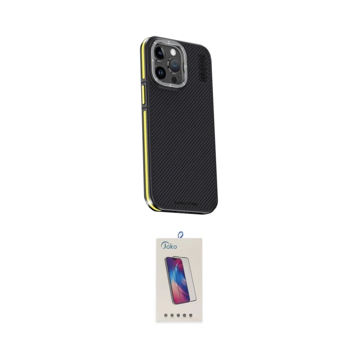 ieg™ iPhone 15 Pro Kılıf Kıvılcım Modern Özel Seri - Siyah Joko 5D Cam