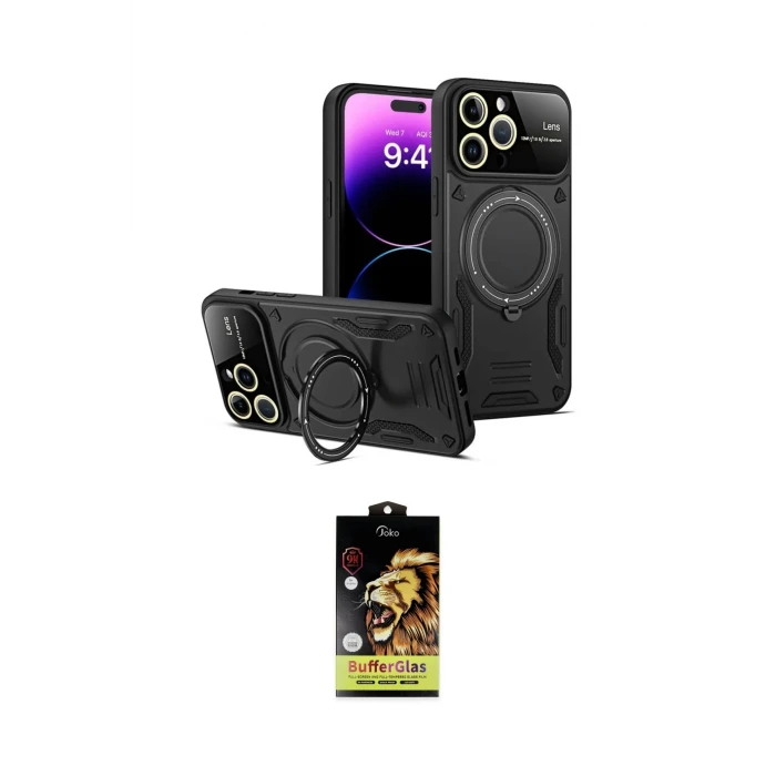 ieg™ iPhone 15 Pro Kılıf Kıvılcım Modern Serisi - Siyah Buffer Cam Ekran Koruyucu