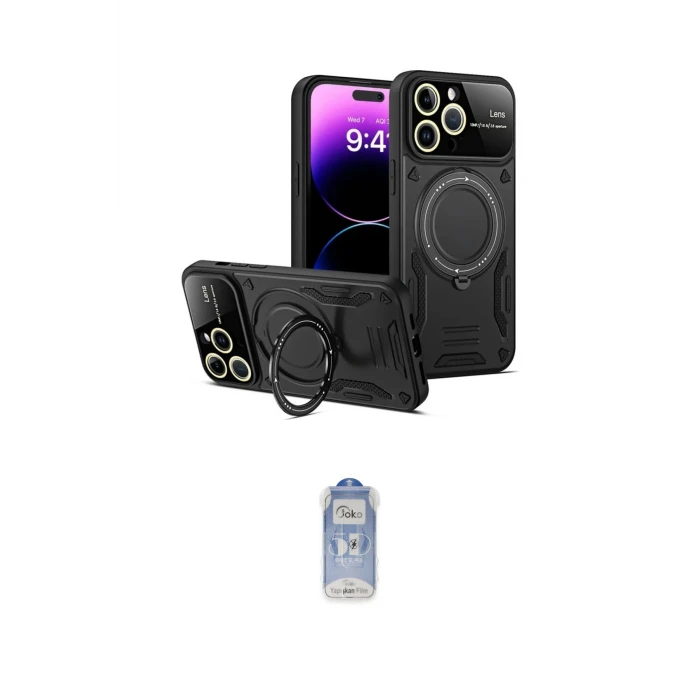 ieg™ iPhone 15 Pro Kılıf Kıvılcım Modern Serisi - Siyah Joko Magic 5D Cam