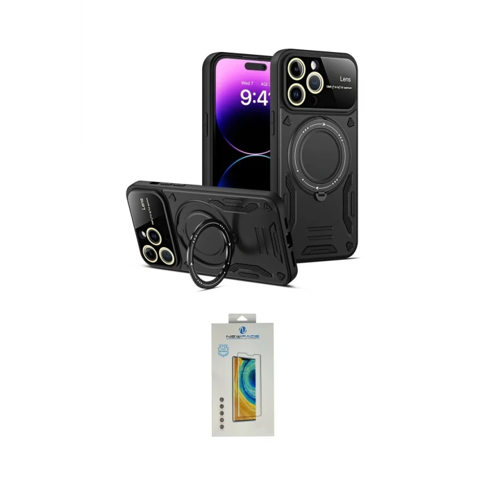 ieg™ iPhone 15 Pro Kılıf Kıvılcım Modern Serisi - Siyah Polymer Nano Ekran Koruyucu