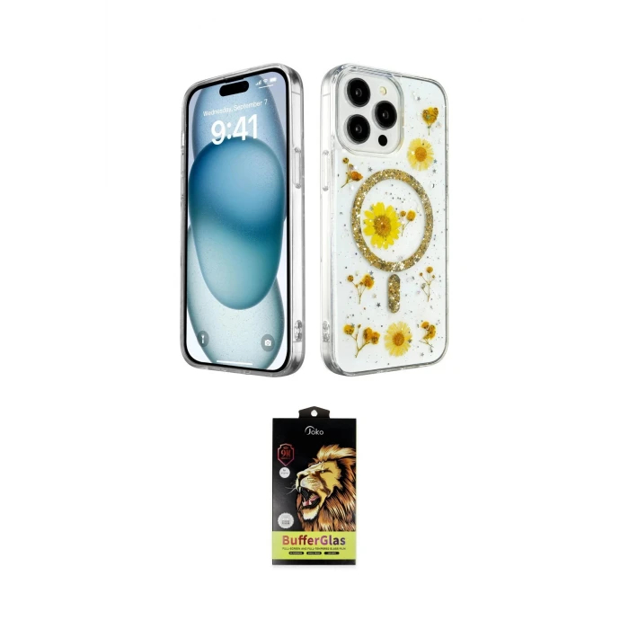 ieg™ iPhone 15 Pro Kılıf Kozmos Doku - Siyah Buffer Cam Ekran Koruyucu