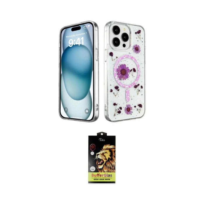 ieg™ iPhone 15 Pro Kılıf Kozmos Doku - Siyah Buffer Cam Ekran Koruyucu