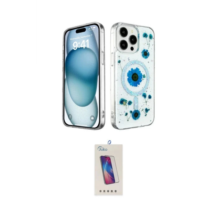 ieg™ iPhone 15 Pro Kılıf Kozmos Doku - Siyah Joko 5D Cam