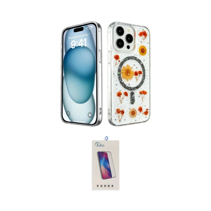 ieg™ iPhone 15 Pro Kılıf Kozmos Doku - Siyah Joko 5D Cam