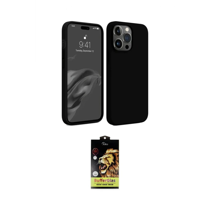 ieg™ iPhone 15 Pro Kılıf Kozmos Yansıma Özel Seri - Siyah Buffer Cam Ekran Koruyucu