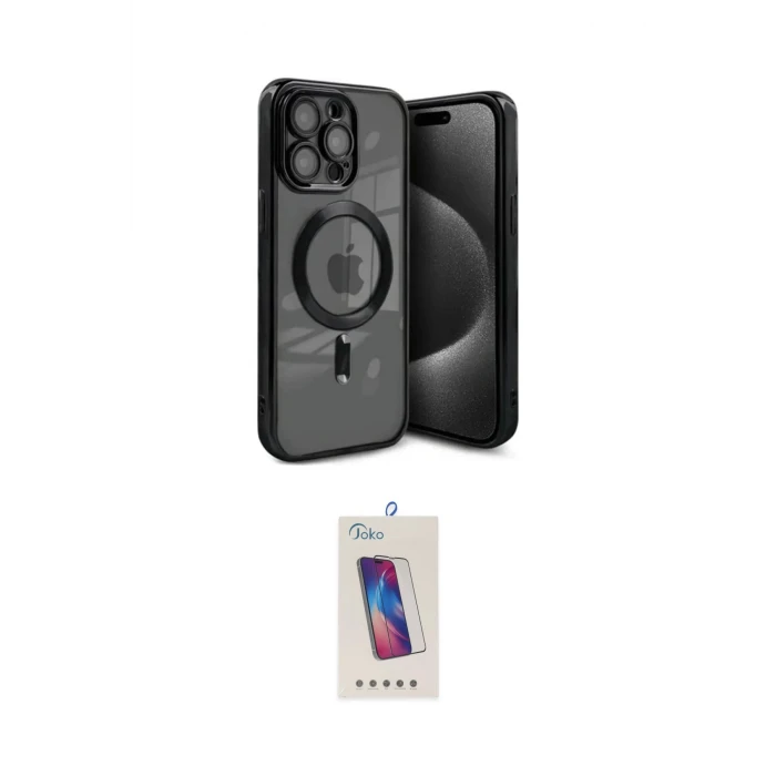 ieg™ iPhone 15 Pro Kılıf Nova Işık Özel Seri - Siyah Joko 5D Cam