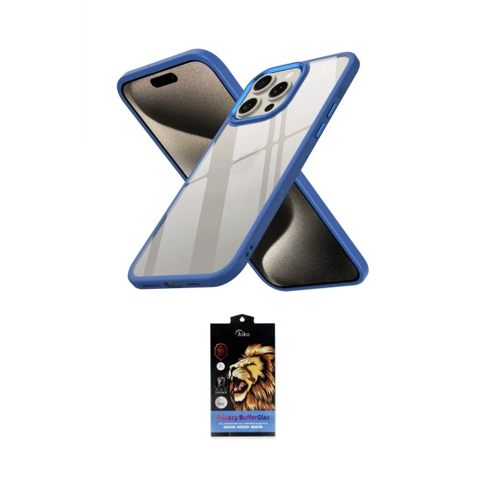 ieg™ iPhone 15 Pro Kılıf Nova Işık Serisi - Siyah Buffer Hayalet Cam Ekran Koruyucu