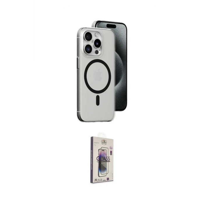 ieg™ iPhone 15 Pro Kılıf Odak Form Özel Seri - Siyah Bilvis 3D Cam Ekran Koruyucu