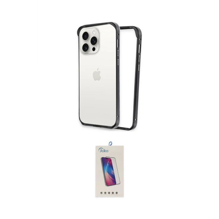 ieg™ iPhone 15 Pro Kılıf Pusula Asil Koleksiyonu - Siyah Joko 5D Cam