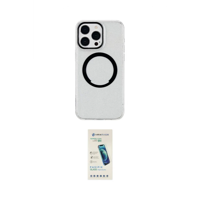 ieg™ iPhone 15 Pro Kılıf Pusula Form - Şeffaf Pasifik Cam Ekran Koruyucu