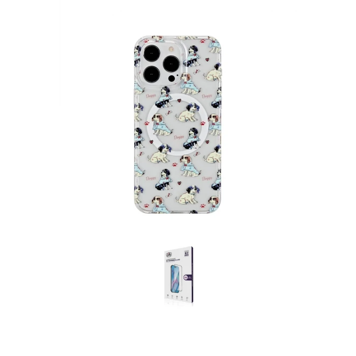 ieg™ iPhone 15 Pro Kılıf Pusula Form - Siyah Bilvis 0.18mm Plus Cam Ekran Koruyucu