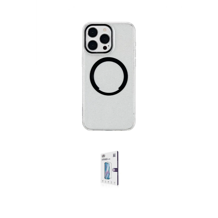 ieg™ iPhone 15 Pro Kılıf Pusula Form - Siyah Bilvis 0.18mm Plus Cam Ekran Koruyucu
