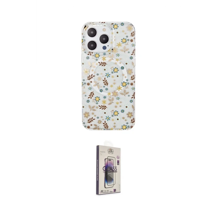 ieg™ iPhone 15 Pro Kılıf Pusula Form - Siyah Bilvis 3D Cam Ekran Koruyucu
