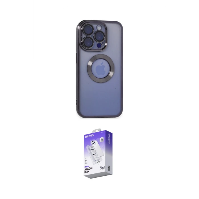 ieg™ iPhone 15 Pro Kılıf Pusula Form - Siyah Bilvis 5in1 3D Magic Cam Ekran Koruyucu