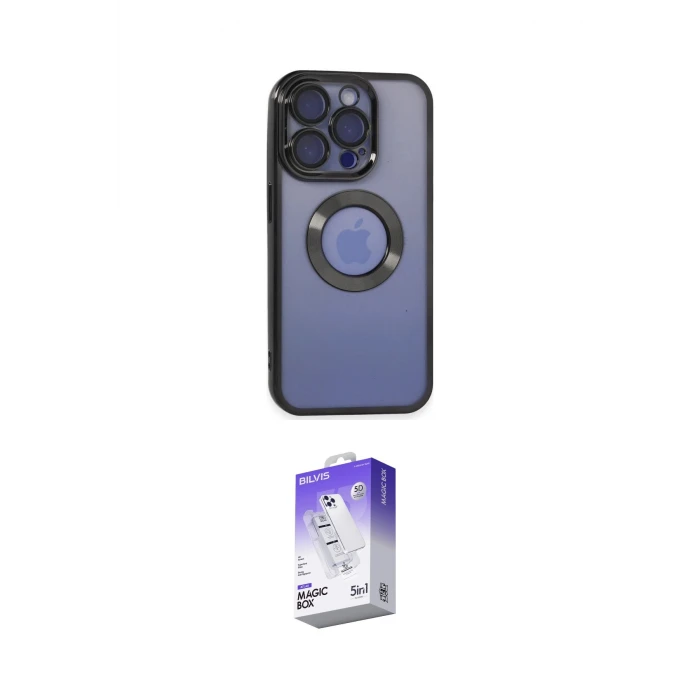 ieg™ iPhone 15 Pro Kılıf Pusula Form - Siyah Bilvis 5in1 3D Magic Cam Ekran Koruyucu