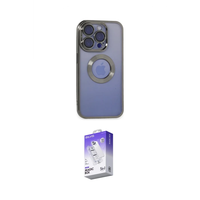 ieg™ iPhone 15 Pro Kılıf Pusula Form - Siyah Bilvis 5in1 3D Magic Cam Ekran Koruyucu