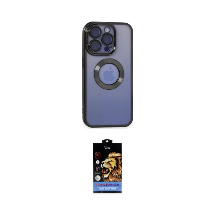 ieg™ iPhone 15 Pro Kılıf Pusula Form - Siyah Buffer Hayalet Cam Ekran Koruyucu