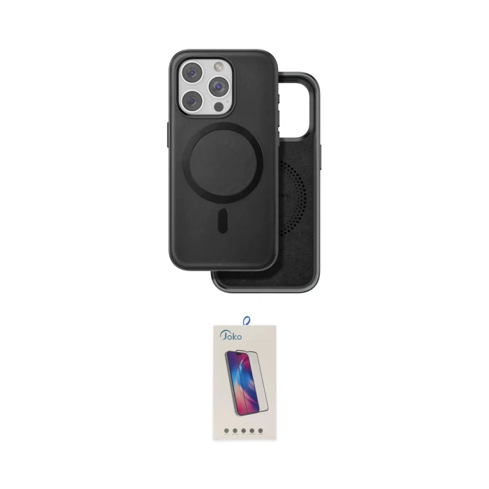 ieg™ iPhone 15 Pro Kılıf Pusula Işık Koleksiyonu - Siyah Joko 5D Cam
