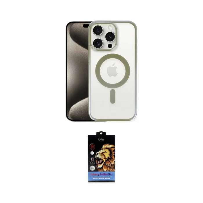 ieg™ iPhone 15 Pro Kılıf Siluet Çizgi Serisi - Siyah Buffer Hayalet Cam Ekran Koruyucu