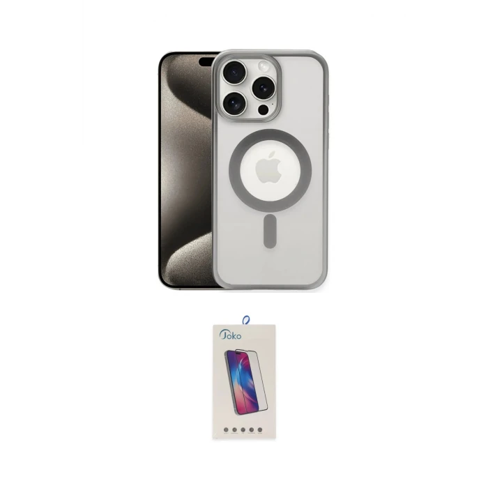 ieg™ iPhone 15 Pro Kılıf Siluet Çizgi Serisi - Siyah Joko 5D Cam