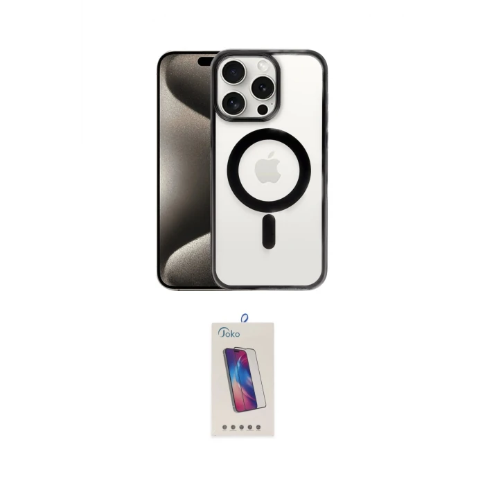 ieg™ iPhone 15 Pro Kılıf Siluet Çizgi Serisi - Siyah Joko 5D Cam