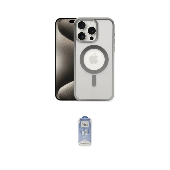 ieg™ iPhone 15 Pro Kılıf Siluet Çizgi Serisi - Siyah Joko Magic 5D Cam